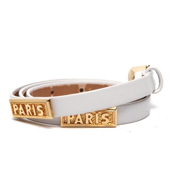 Vintage Beverly Hamburg Leather Skinny Belt PARIS Stamp Gold White 90s Canada - Picture 2 of 12